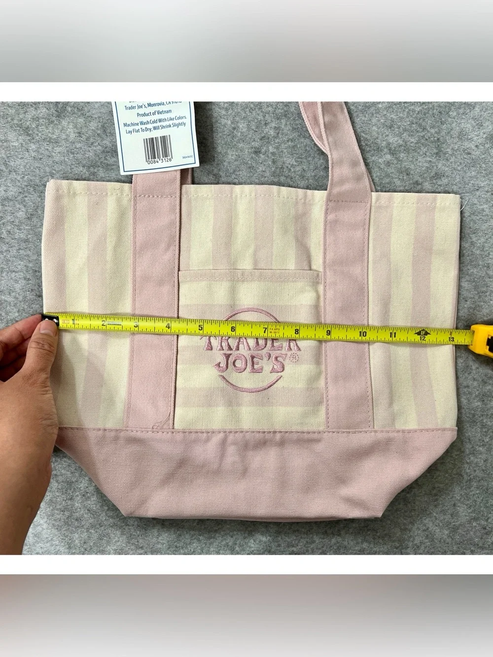 Trader Joe's Pink Stripe Canvas Mini Tote Bag NWT
